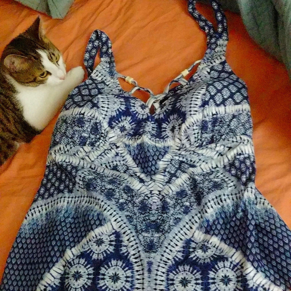 Jessica Simpsons Abstract Print Tankini Top 0X NWT
